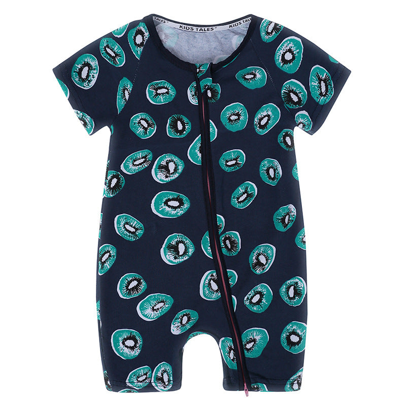 A a new conjoined baby cotton summer home clothes for boys and girls on behalf of INS thin climbing clothes with double zippers. - Mixbatch