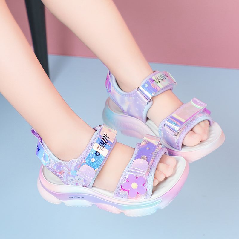P girls sandals children's beach girls Xiaoxiangfeng summer sandals 6-12 years old students soft-soled non-slip older children's shoes