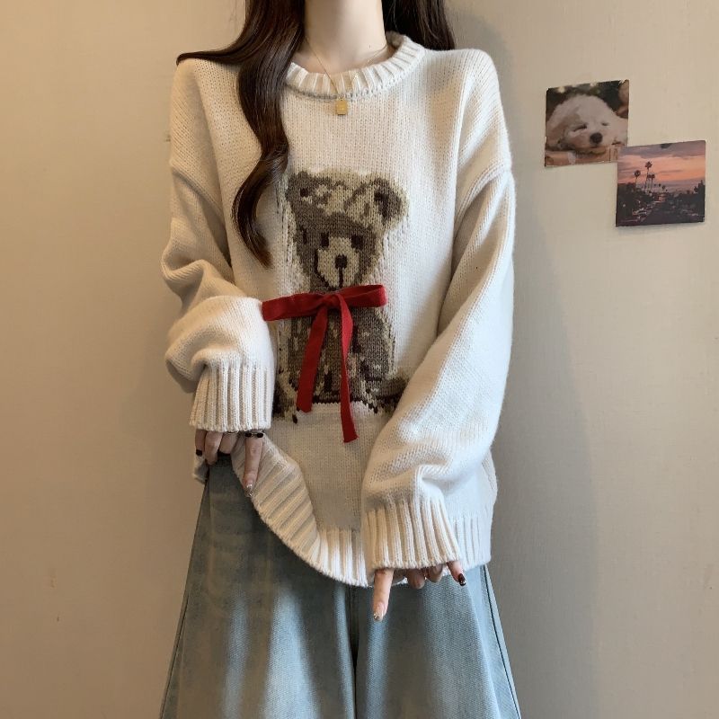 A cartoon crew neck sweater