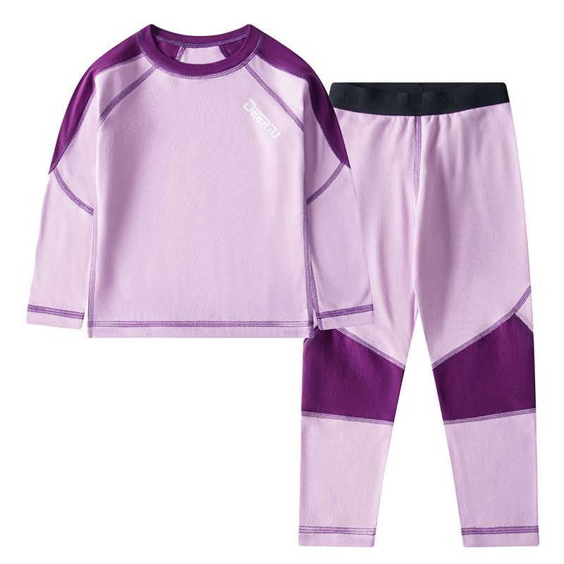 P children's long johns and long johns double-sided velvet boys and girls velvet pajamas autumn and winter teenagers antibacterial thermal underwear set