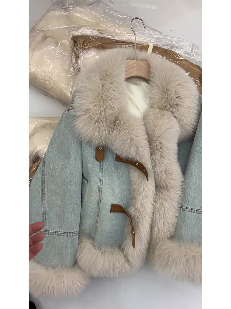 Winter blue denim plush jacket