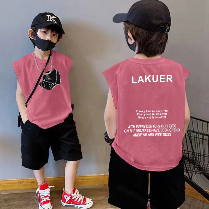 P boys pure cotton vest new set children's baby two-piece set summer trendy children's handsome thin sleeveless