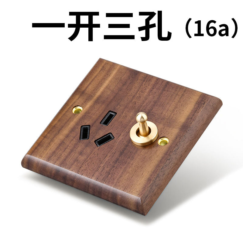 P Black walnut brass lever power socket panel