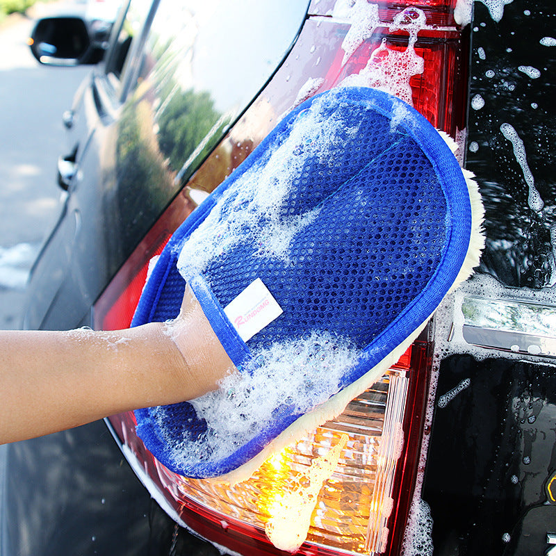 A polished and waxed car wash glove
