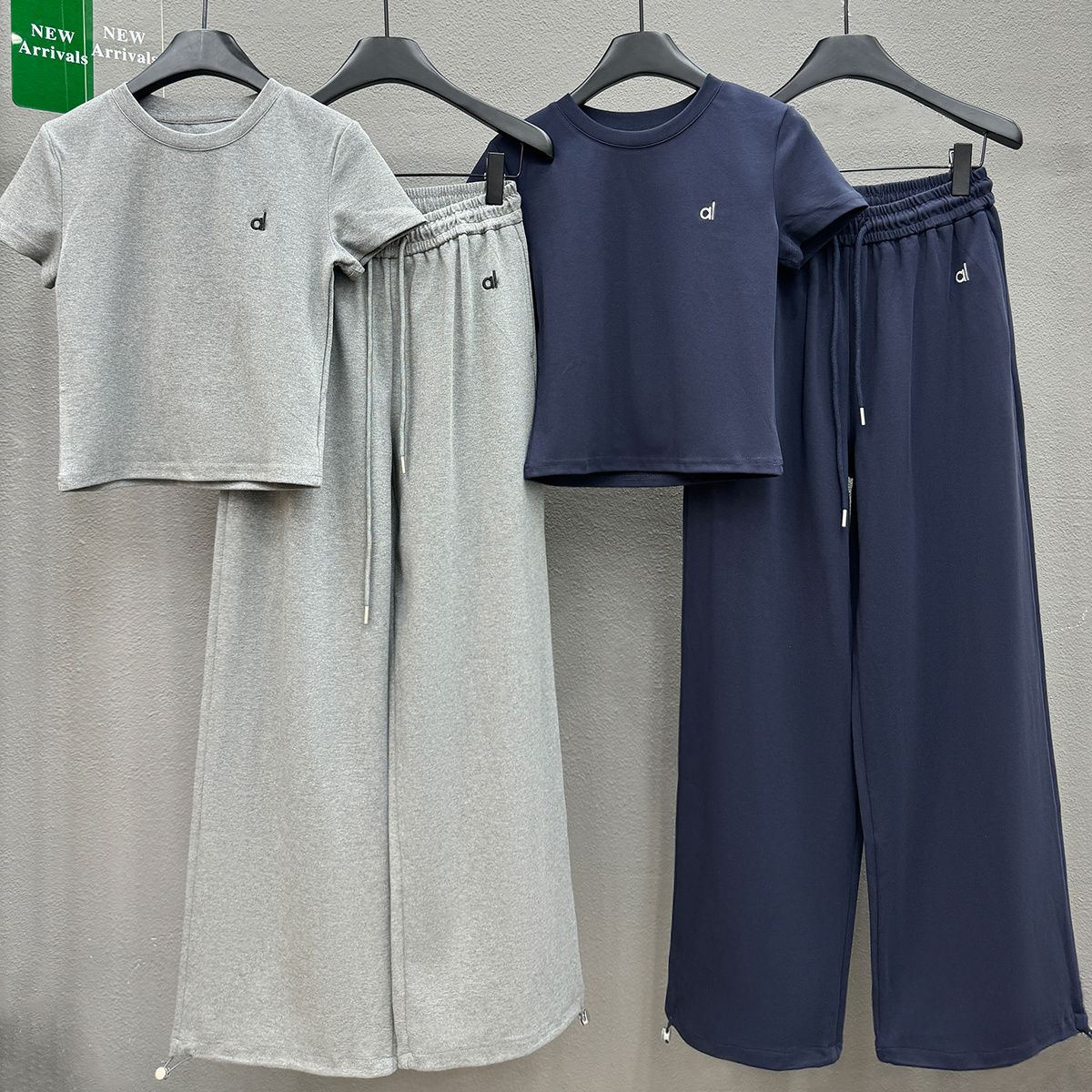 P summer new fashion lazy style slim and thin short-sleeved T-shirt + high waist wide-leg pants two-piece set