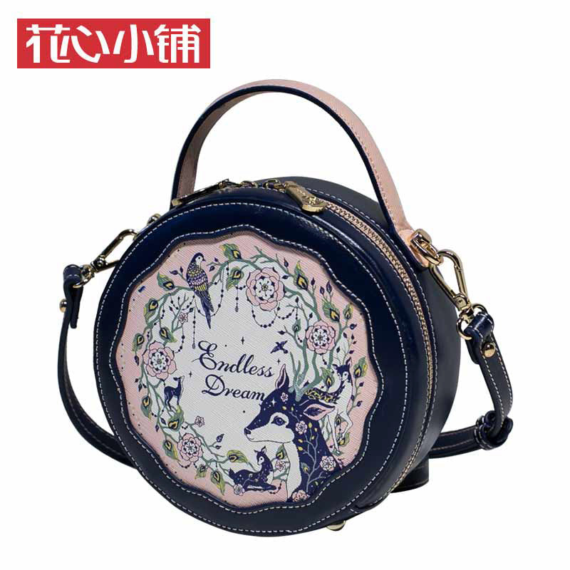 A new contrasting color deer print flower small round bag lolita shoulder women's bag lolita bag - Mixbatch