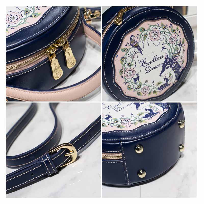 A new contrasting color deer print flower small round bag lolita shoulder women's bag lolita bag - Mixbatch