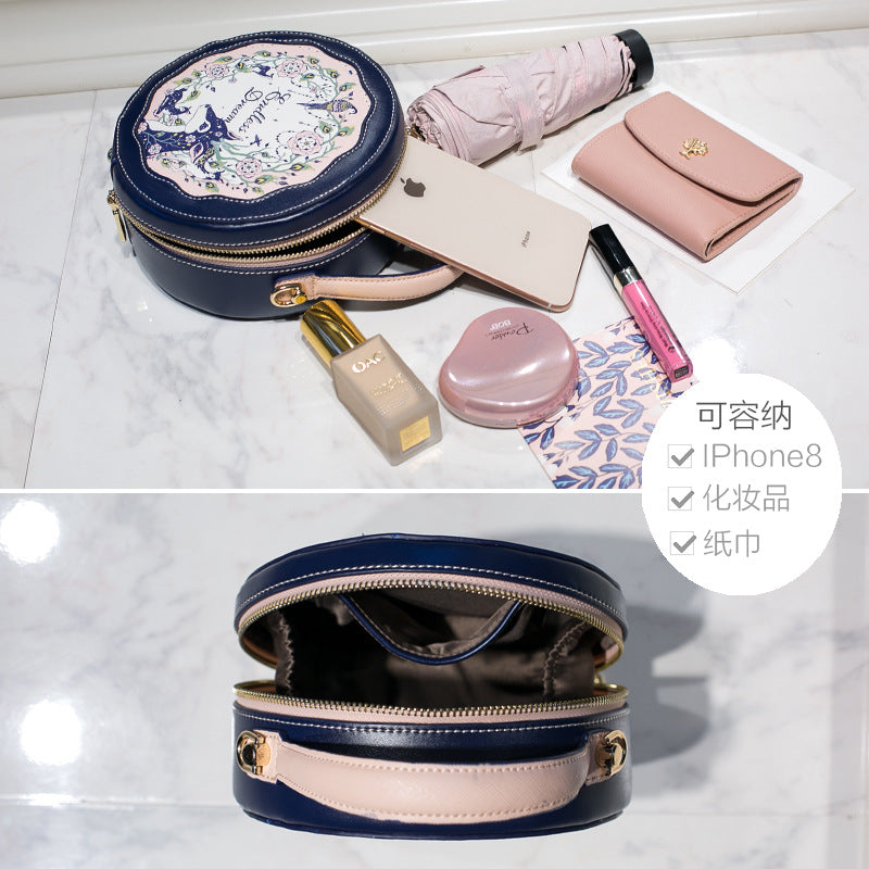 A new contrasting color deer print flower small round bag lolita shoulder women's bag lolita bag - Mixbatch