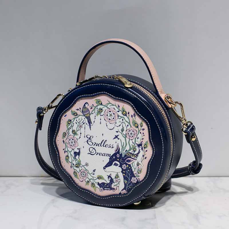 A new contrasting color deer print flower small round bag lolita shoulder women's bag lolita bag - Mixbatch