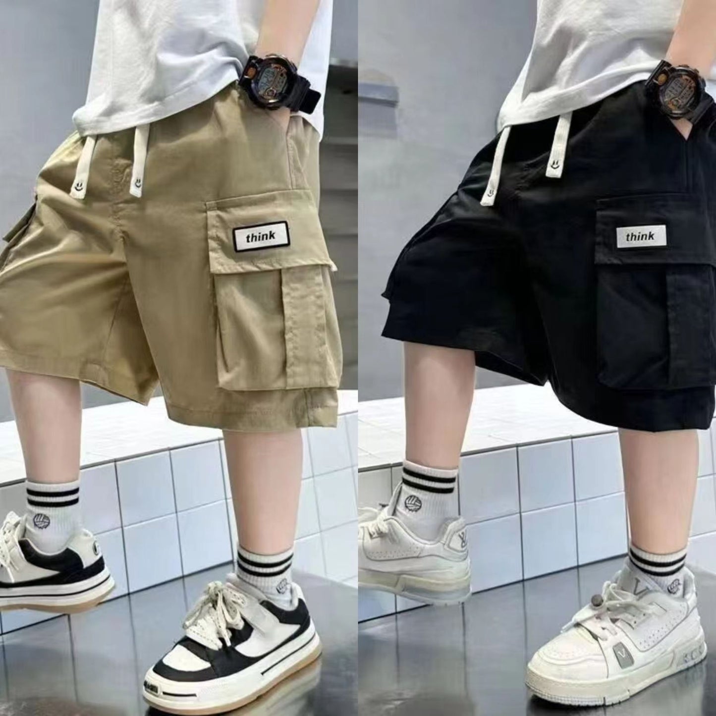 P boys tooling five-point pants summer new loose foreign style children's shorts summer casual children's boys pants