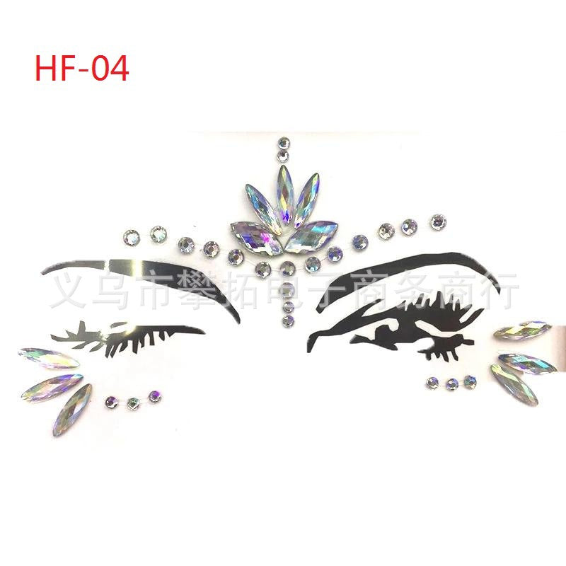A face sticker diamond tattoo sticker diamond face decoration sticker gem adhesive eye sticker environmental protection music festival face sticker eyebrow diamond - Mixbatch