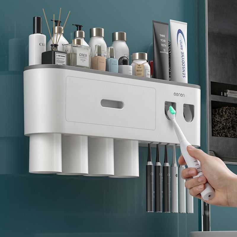 Toothbrush storage rack, non punching mouthwash cup, toothbrush cream, tooth cup storage, bathroom wall mounted rack, electric set - Mixbatch