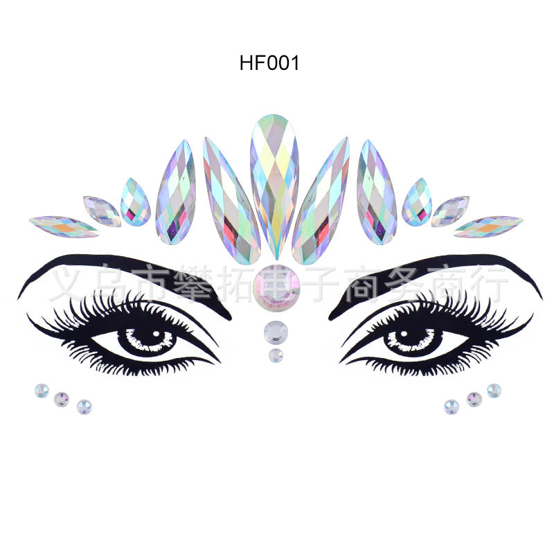 A face sticker diamond tattoo sticker diamond face decoration sticker gem adhesive eye sticker environmental protection music festival face sticker eyebrow diamond - Mixbatch