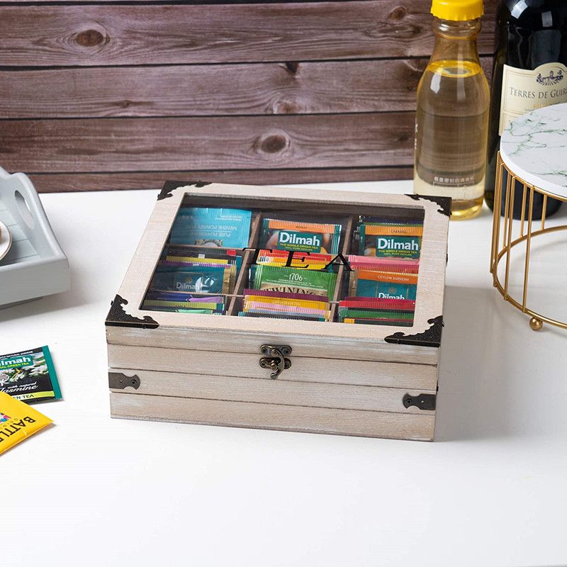 P Wooden nine-grid tea storage box