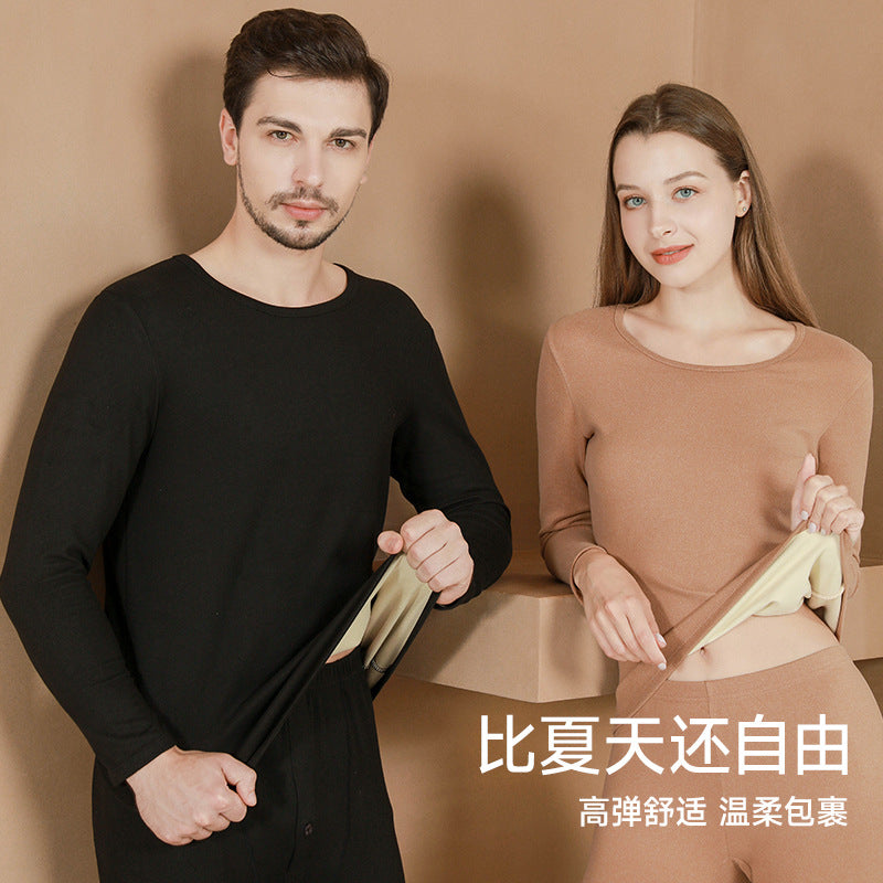 A wool silk German velvet men's thermal underwear suit women's thickened AB-sided long johns men's bottoming shirt women's autumn and winter - Mixbatch