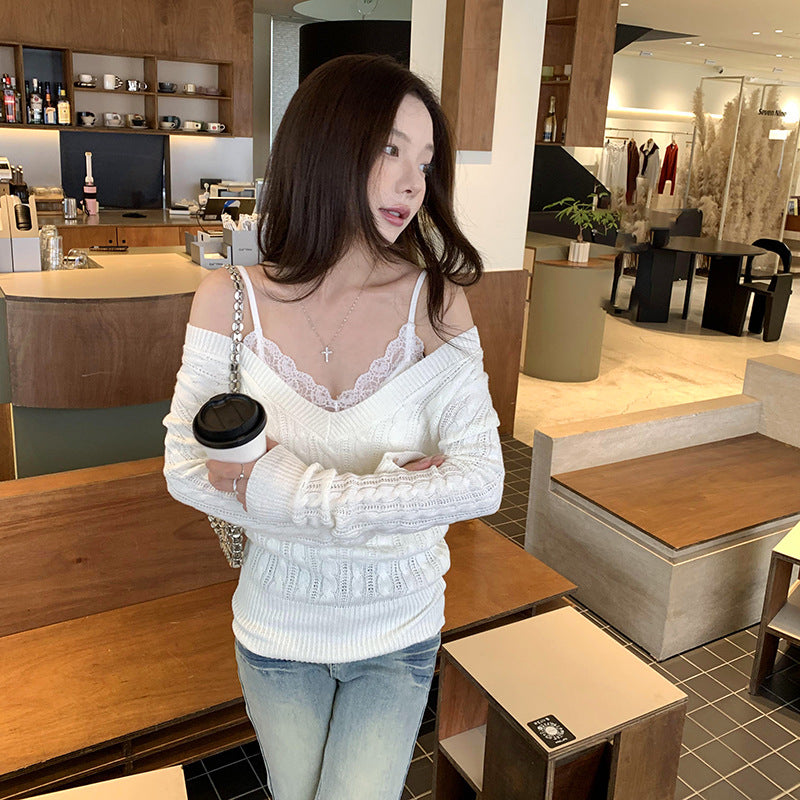 A twist texture sweater V-neck knitted bottoming shirt for women's autumn and winter new models