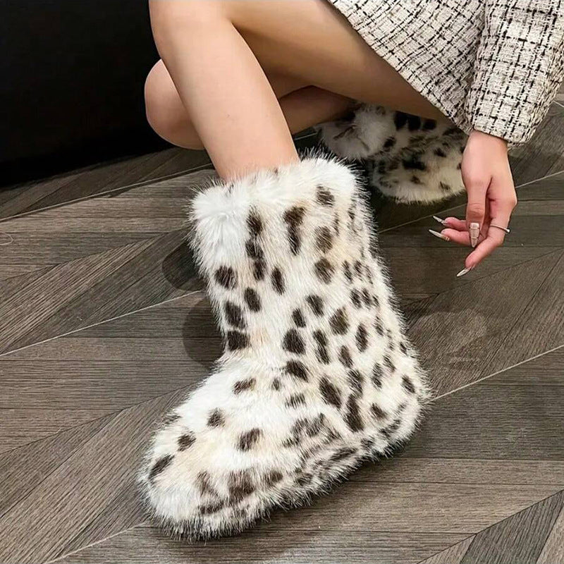 A imitation fox fur snow boots women's medium boots