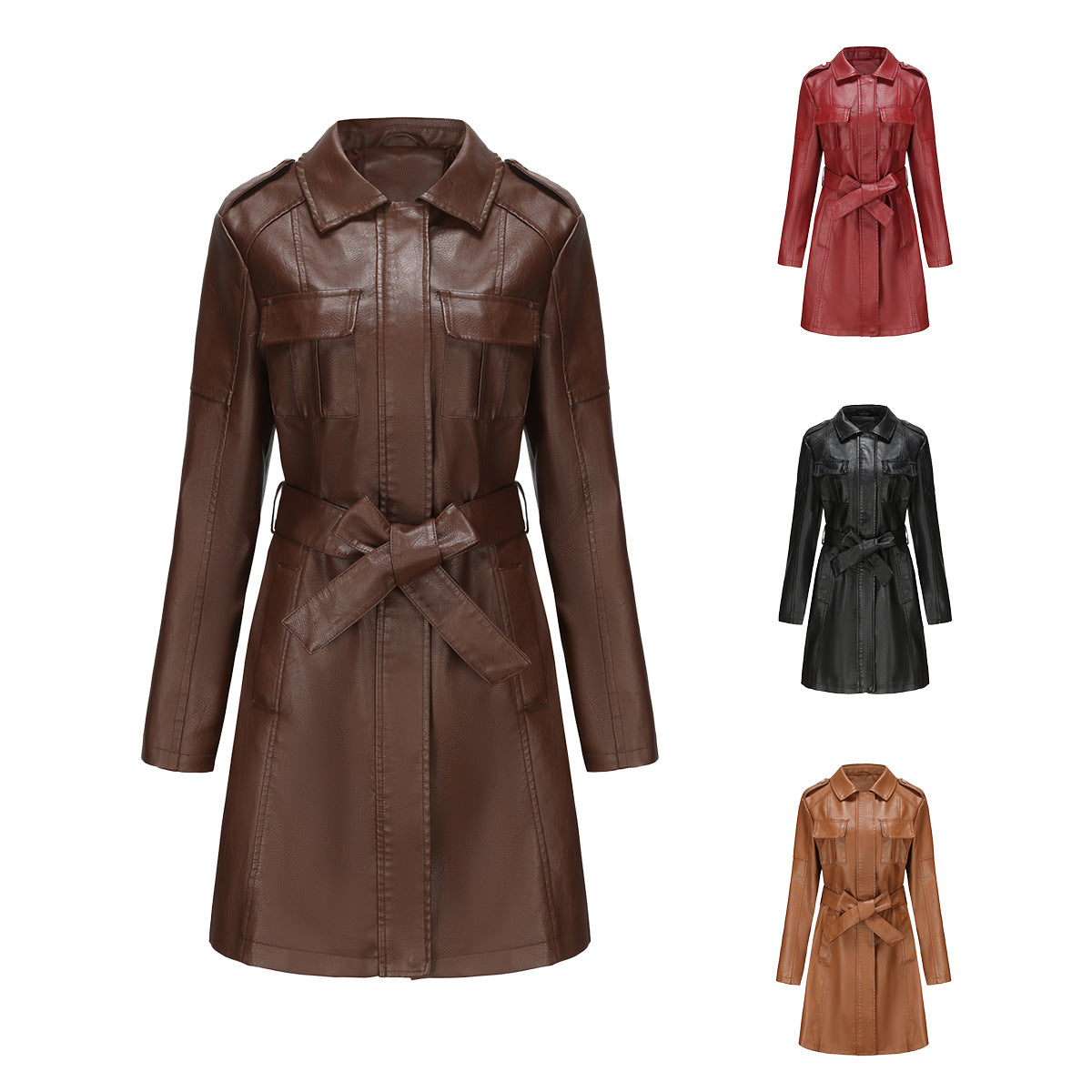 A women's long-sleeved leather jacket