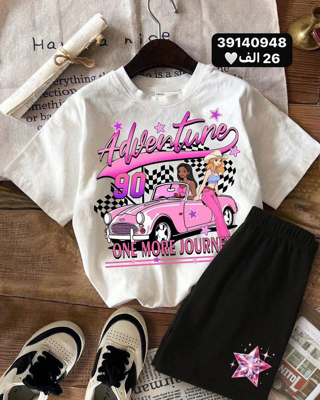 A Children's cute cartoon pattern printing set boys and girls short-sleeved T-shirt + shorts