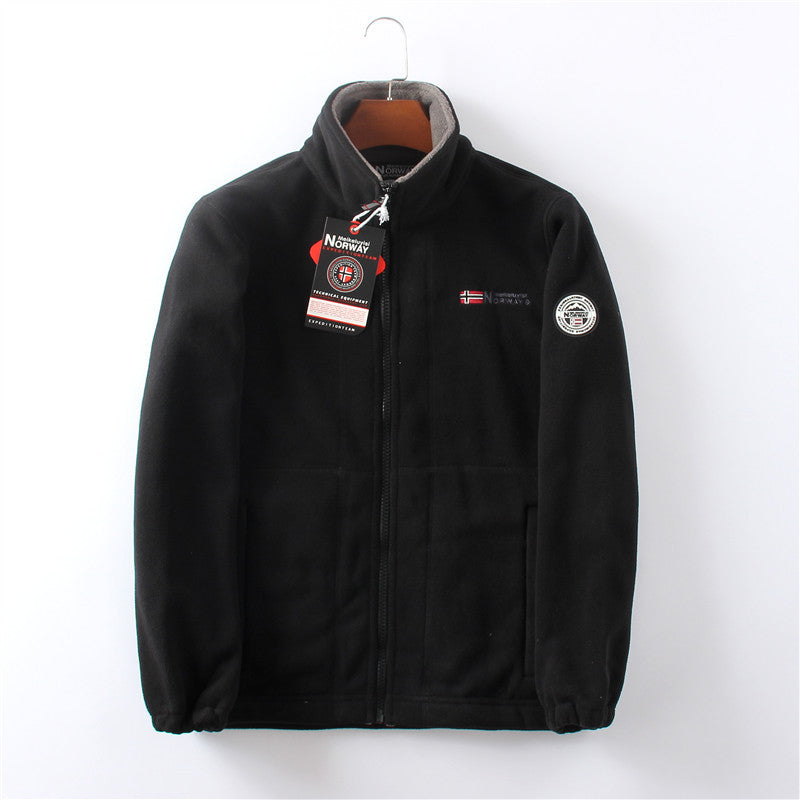 A Fleece and thickened double-sided fleece jacket for men, warm in autumn and winter, casual and loose large-size jacket.
