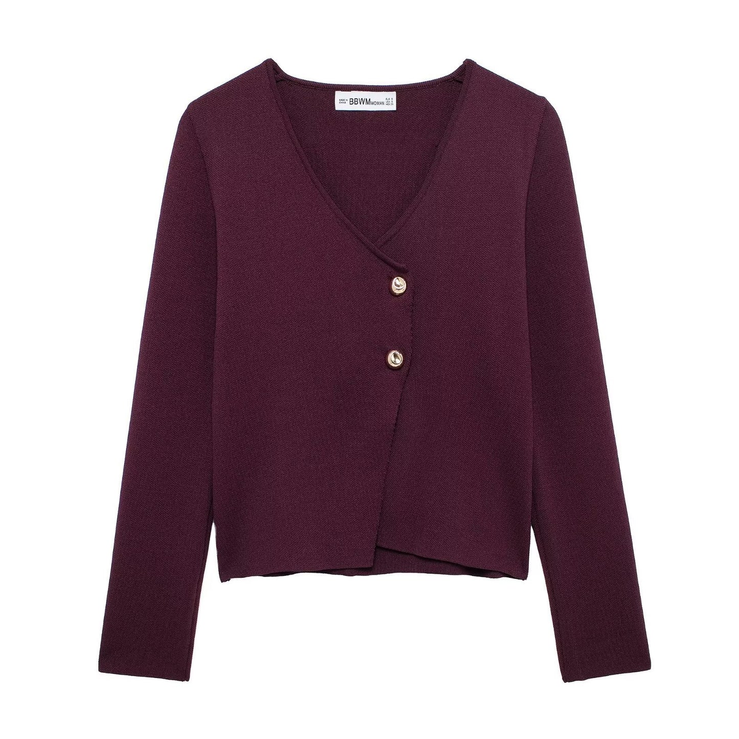 A button-down long-sleeved knit top