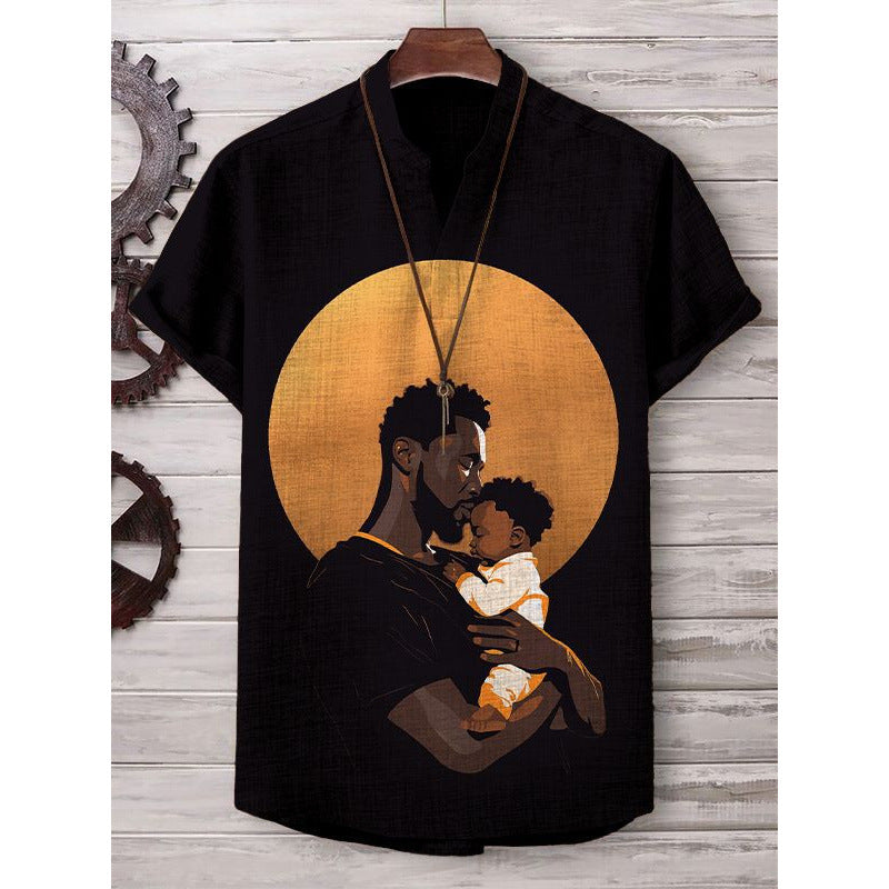 A Printed Short Sleeve V-Neck Shirt