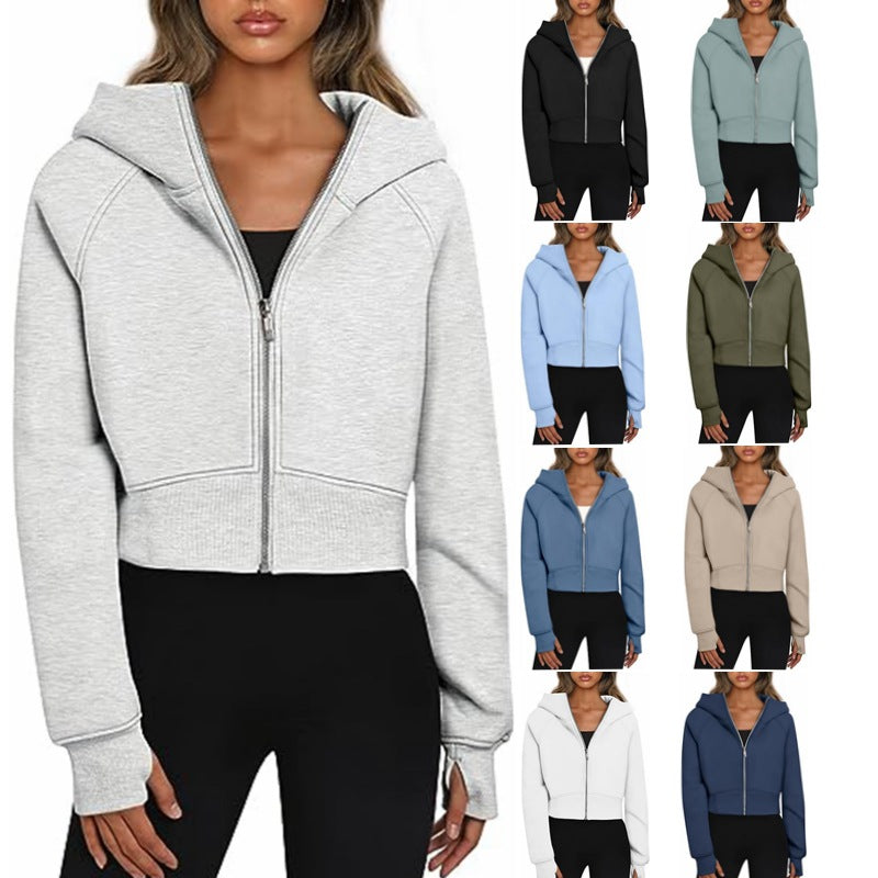A hooded zip sweater