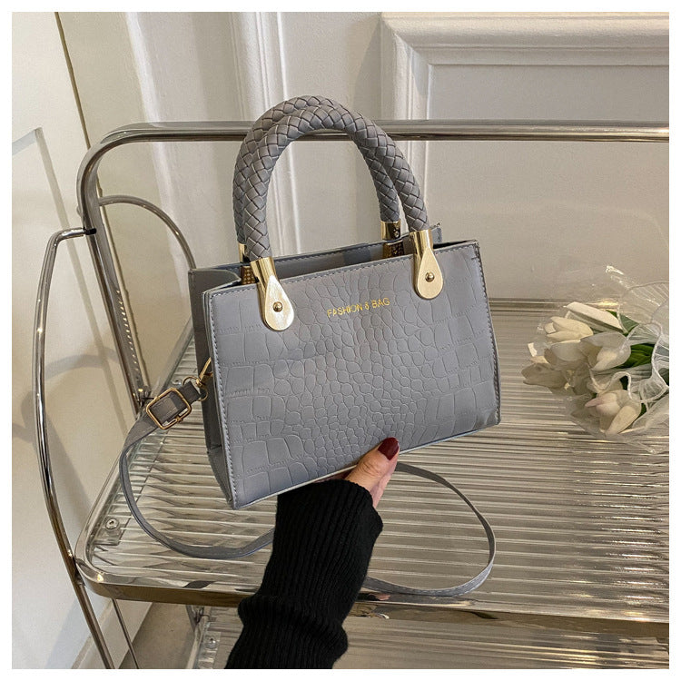 A Fashion Small Square Bag Women's Stone Pattern Woven Shoulder Crossbody Casual Women's Bag Approved - Mixbatch