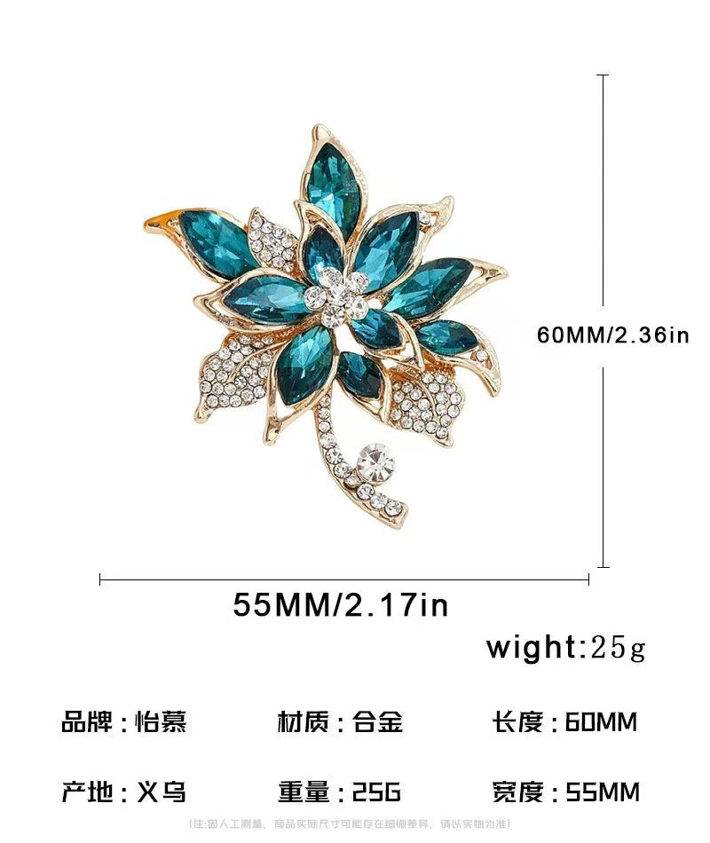 A color zirconium hibiscus brooch high-end femininity crystal brooch coat retro exquisite luxury pin accessories gift - Mixbatch