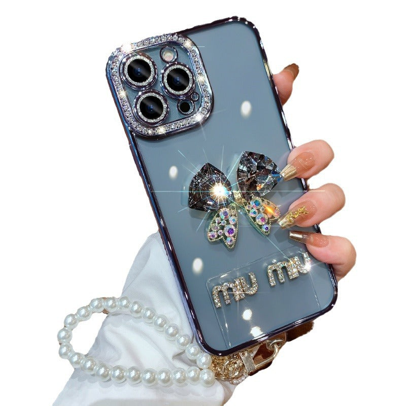A transparent rhinestone mobile phone case