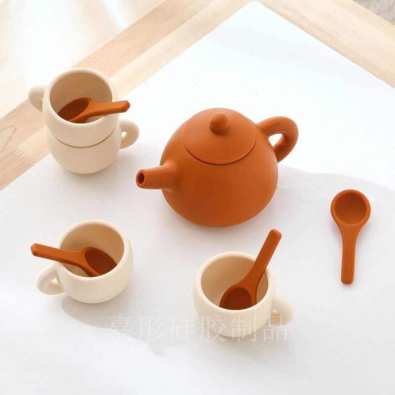 A children's play house toy silicone afternoon tea set baby role play can bite boiled silicone toy