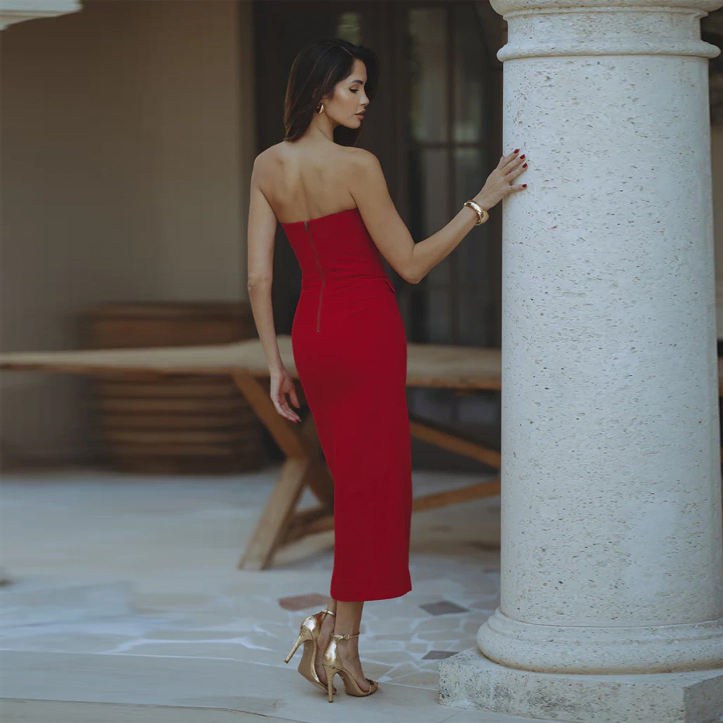 D094DS European and American cross-border 2025 new solid color pocket sleeveless sexy tube top slim high waist short A-shaped skirt - Mixbatch