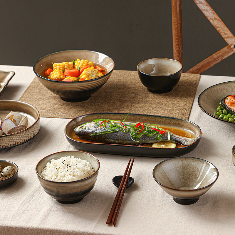 A Japanese-style kiln-changed retro coffee gold creative ceramics simple high-end light luxury cup, bowl, plate and tableware combination set