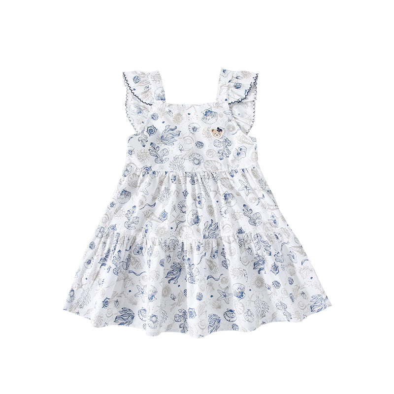 A classic teddy girls princess dress children's summer new floral dress medium children's foreign style small flying sleeve skirt
