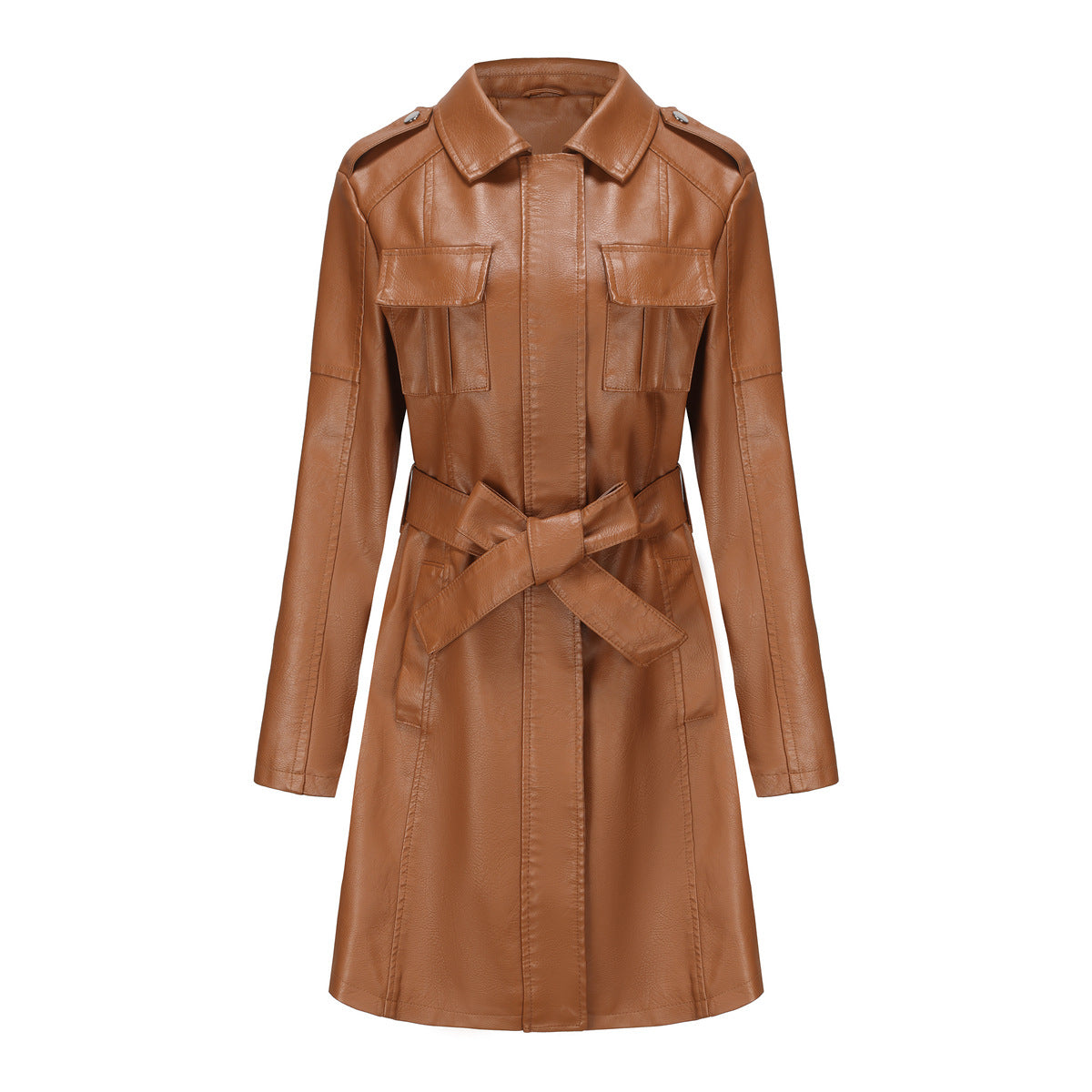 A women's long-sleeved leather jacket