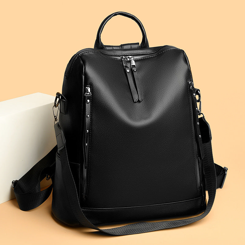 A Women's Soft Leather Backpack Large Capacity Student School Bag Computer Backpack Fashion Crossbody Backpack
