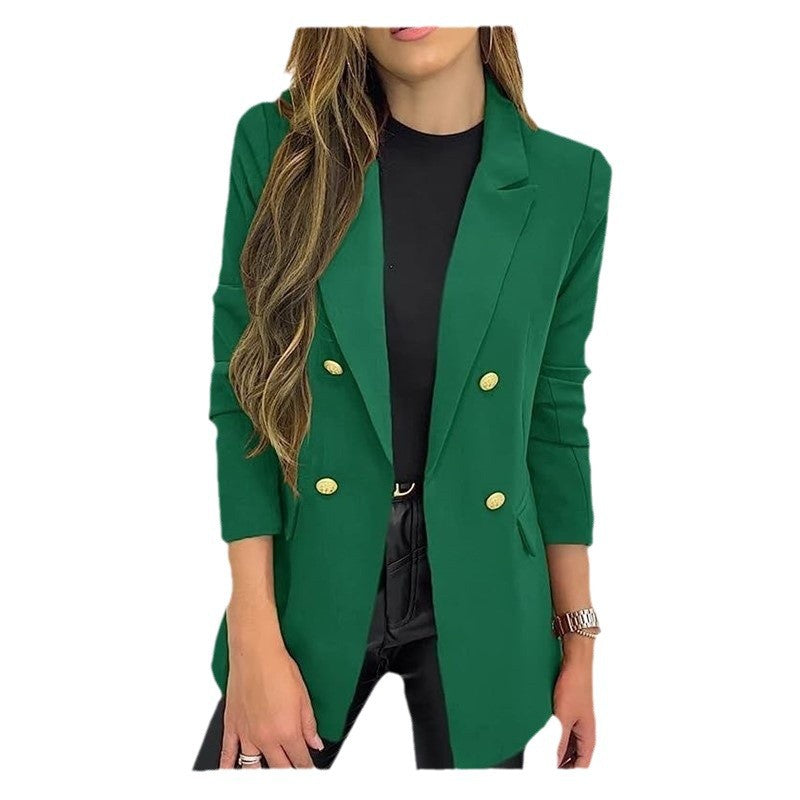 A Amazon foreign trade cross-border new small blazer women's solid color casual long-sleeved lapel button jacket