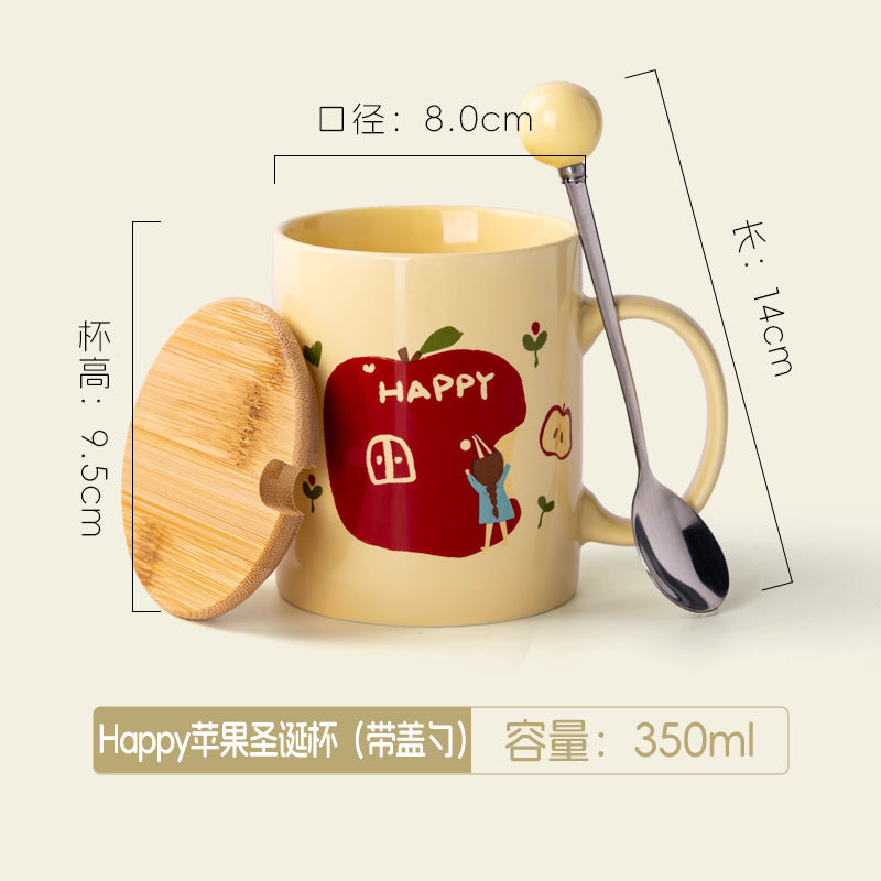 A Christmas Mug Ceramic Cup with Lid Spoon