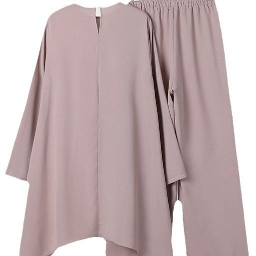 A Muslim women's clothing Middle East cross-border spring and autumn solid color round neck pullover skirt trousers fashion casual suit