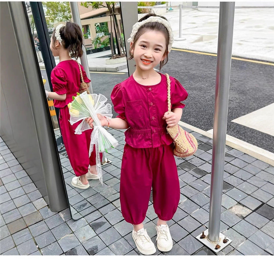 A Girls' Summer Clothing Red Foreign Style Fashion Fried Street Suit