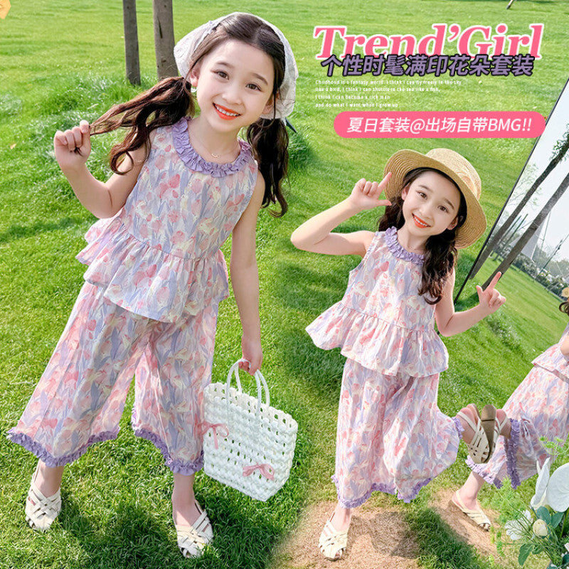 A new baby thin summer vest wide leg pants two-piece set children's fashionable summer wear