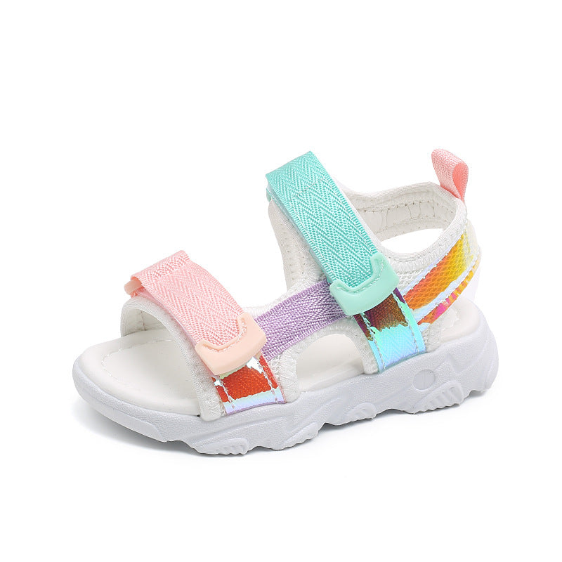 A girls open-toed beach sandals summer new children's multicolored soft-soled casual children's toddler shoes Korean version - Mixbatch