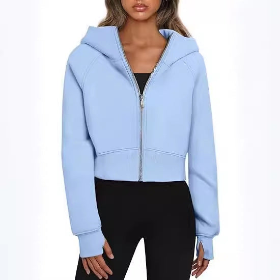 A hooded zip sweater