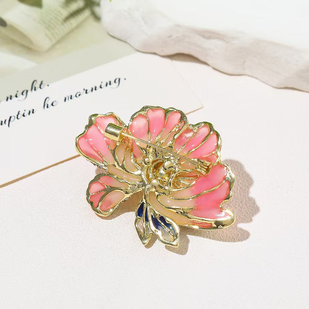A Pink Peony Brooch High-end Female Exquisite Simple New Chinese Corsage Decorative Temperament Flower Alloy Corsage - Mixbatch