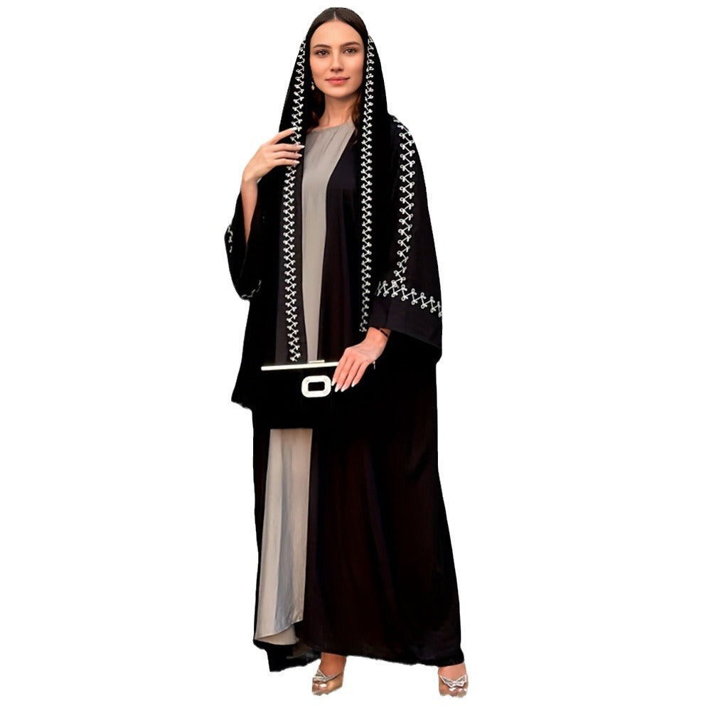 New Muslim fashion temperament elegant cardigan robe bat sleeve embroidered headscarf - Mixbatch