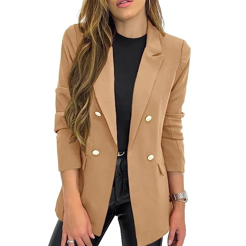 A Amazon foreign trade cross-border new small blazer women's solid color casual long-sleeved lapel button jacket