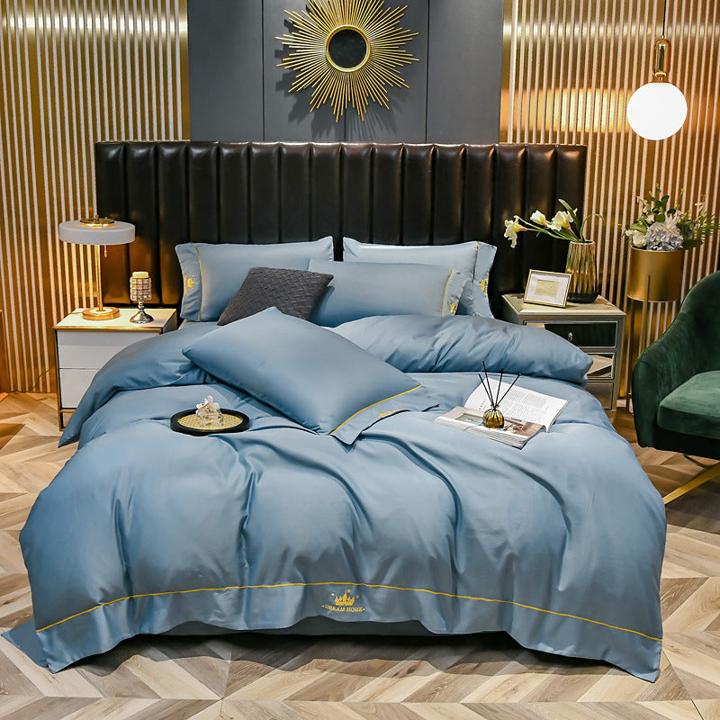 Tiansi Gongsatin 60s embroidered four piece bedding set, bed sheets and duvet covers 1.8m set, light luxury Nordic style 2.0kg - Mixbatch