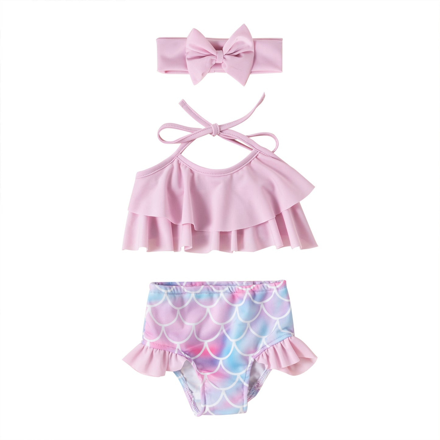 A new three-piece set of fish scales hanging neck for infants and girls - Mixbatch
