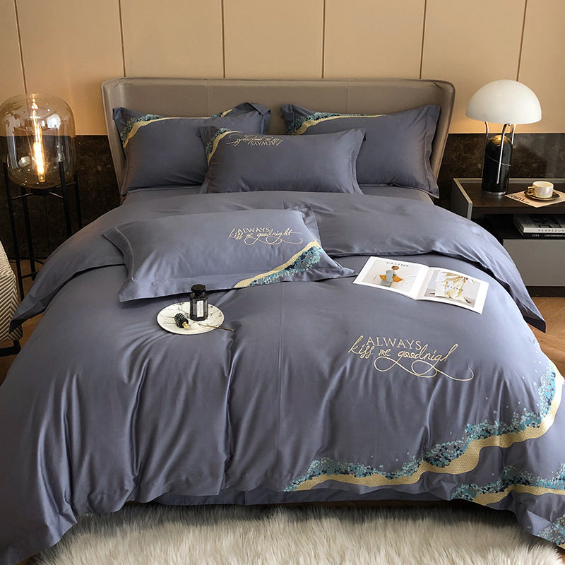 OQ5M luxury 100-piece long-staple cotton four-piece cotton embroidered quilt cover sheets with high quality bedding 4 - Mixbatch
