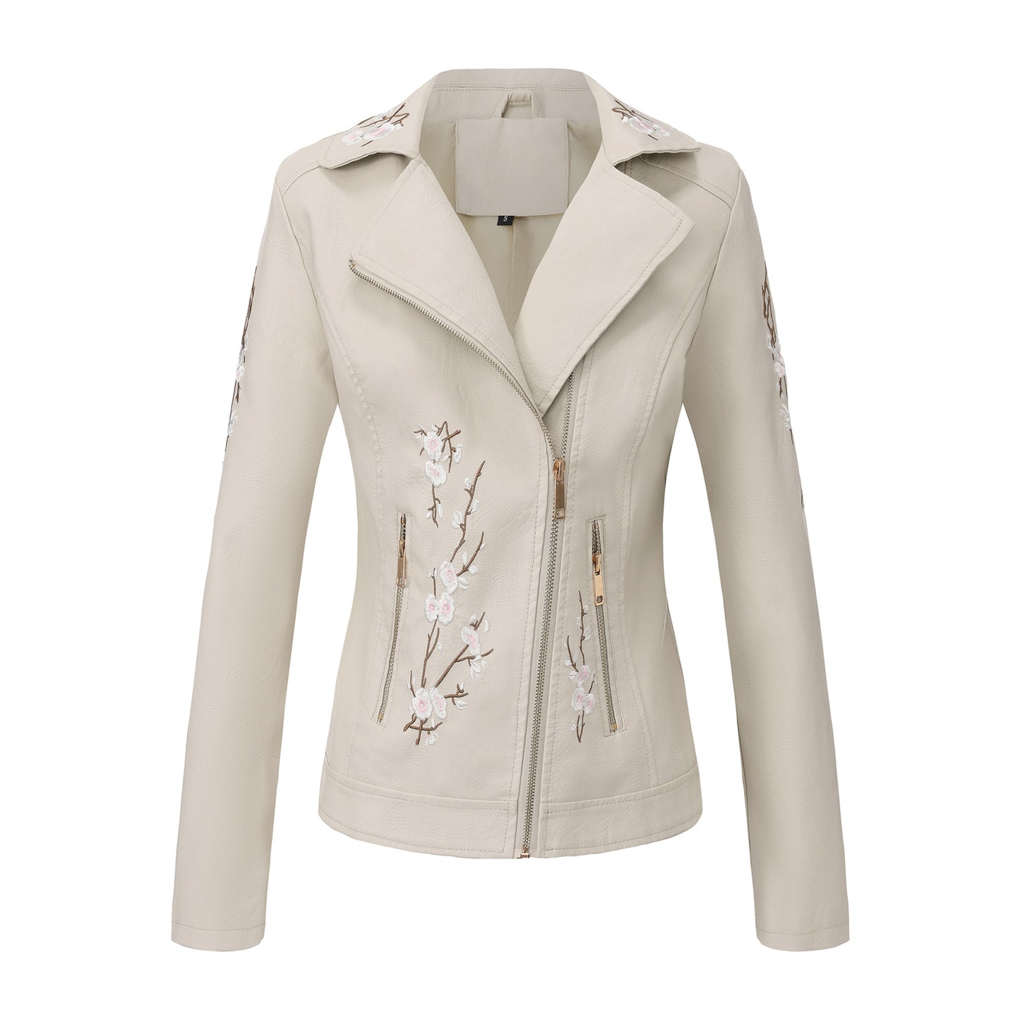 A women's embroidered leather jacket